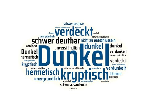 Das Wort - Dunkel - abgebildet in einer Wortwolke mit zusammenh&auml;ngenden W&ouml;rtern