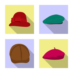 Isolated object of headgear and cap icon. Collection of headgear and accessory stock vector illustration.