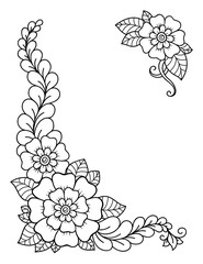 Set of Mehndi flower pattern for Henna drawing and tattoo. Decoration in ethnic oriental, Indian style.