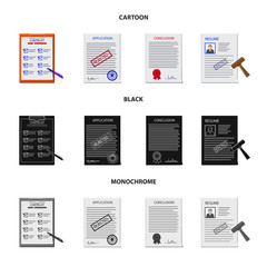 Vector illustration of form and document sign. Set of form and mark stock vector illustration.