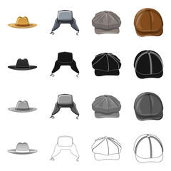 Vector illustration of headgear and cap icon. Set of headgear and accessory vector icon for stock.