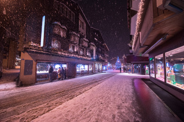 snowy streets of the Alpine mountain village