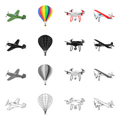 Vector design of plane and transport sign. Set of plane and sky stock vector illustration.