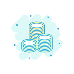 Vector cartoon coins stack icon in comic style. Money coin sign illustration pictogram. Currency money business splash effect concept.