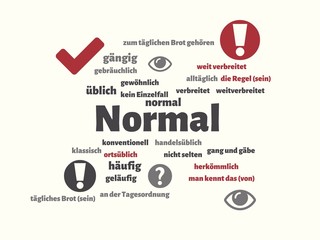 Das Wort - Normal - abgebildet in einer Wortwolke mit zusammenhängenden Wörtern