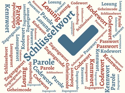 Das Wort - Schl&uuml;sselwort - abgebildet in einer Wortwolke mit zusammenh&auml;ngenden W&ouml;rtern