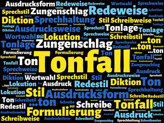 Das Wort - Tonfall - abgebildet in einer Wortwolke mit zusammenhängenden Wörtern