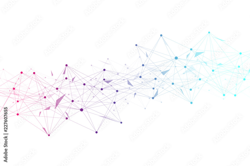 Aufkleber Technology abstract background with connected line and dots. Big data visualization. Perspective backdrop visualization. Analytical networks. Vector illustration.
