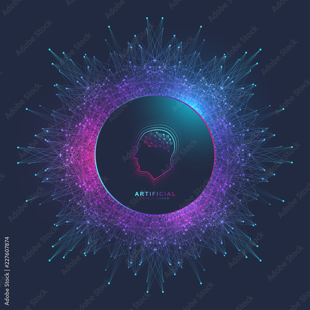 Aufkleber Artificial Intelligence Logo. Artificial Intelligence and Machine Learning Concept. Vector symbol AI. Neural networks and another modern technologies concepts. Technology sci-fi concept