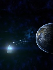 Space Ship Passenger Liner Reaching Earth 3d Illustration