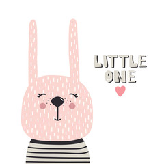 Hand drawn illustration, muzzle of animal, heart and lettering. Colorful background vector. Poster design with animal and english text. Little one, card. Decorative backdrop, good for printing