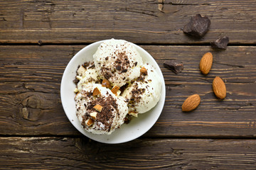 Bowl of chocolate ice cream with nuts