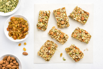 Healthy granola bar, top view