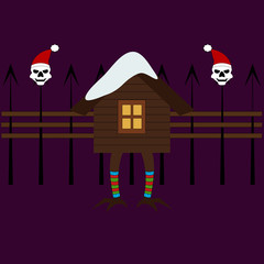 House of  forest witch on chicken legs. New year icon. Halloween theme