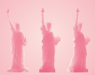 Pink Statue of Liberty Set, New York landmark, American symbol Vector 3D Rendering