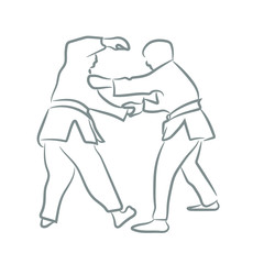 Judo symbol or logo silhouette with line art style. Sketch design vector illustration.