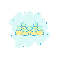 Vector cartoon group of people icon in comic style. Persons sign illustration pictogram. People business splash effect concept.
