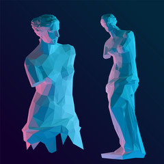 Modern Venus Sculpture Set on Dark Background. Roman Goddess of Love. Isolated Vector Illustration. Low Poly 3D Rendering
