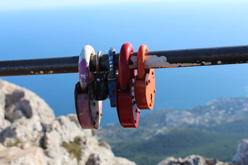 wedding locks of love at an altitude of 1234 meters, mount Ai-Petri