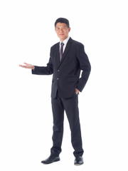 smiling asia businessman  standing  on white background isolated