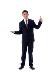 smiling asia businessman  standing  on white background isolated