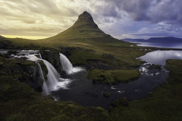 Dramatic Iceland scene with waterfall