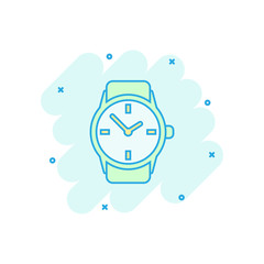 Vector cartoon watch icon in comic style. Clock sign illustration pictogram. Timer business splash effect concept.