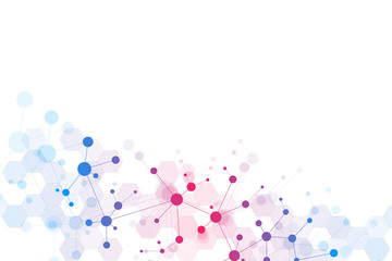 Molecular structure background and communication. Abstract background from molecule DNA. Medical, science and digital technology concept with connected lines and dots.