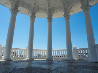 Architecture of the observation deck in the seaport on a sunny day