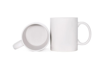 Blank coffee mug isolated on white background. Template of drink cup for your design. ( Clipping paths or cut out object for montage ) Can put text, image, and logo.