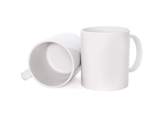 Blank coffee mug isolated on white background. Template of drink cup for your design. ( Clipping paths or cut out object for montage ) Can put text, image, and logo.