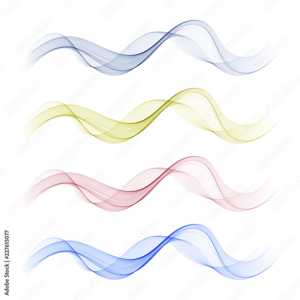 Poster set abstract color smoke wave. transparent smooth vector lines.