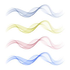Set abstract color smoke wave. Transparent smooth Vector lines.