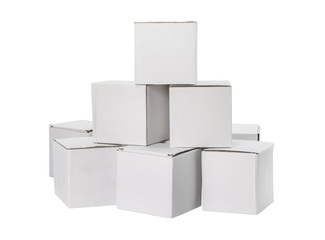 White box isolated on white background. Cardboard package foe delivery or your design. ( Clipping paths or cut out object for montage ) Can put text, image, and logo.