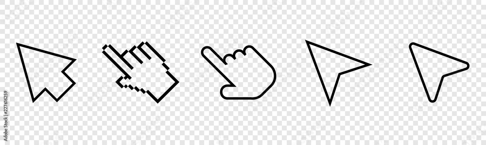 Poster set of cursor icons in line and flat modern design