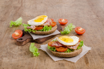Fototapeta na wymiar Traditional sandwich with fried bacon