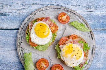 Traditional sandwich with fried bacon