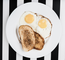 Traditional breakfast with fried eggs and toast