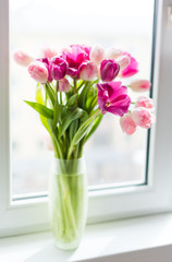 A bouquet of  tulips in a vase. Soft selective focus