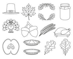 13 black and white line art thanksgiving elements