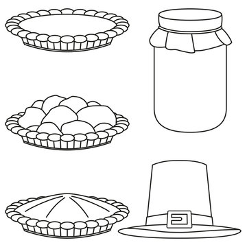 4 line art black and white fall harvest elements