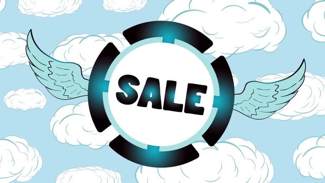 Sale blue icon in clouds