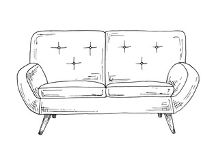 Sofa isolated on white background. Vector illustration in a sketch style
