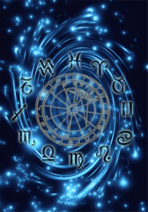 Mystical zodiac with horoscope and stars like astrology concept in blue color