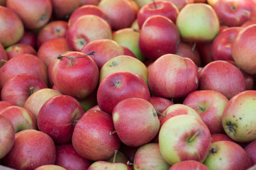 closeup of red apples stack at the market