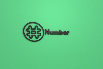 3D illustration of Number, dark color and dark text with green background.
