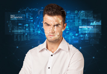 Face detection and recognition. Computer vision and artificial intelligence concept.