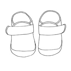 Sketch of shoes for the baby. A pair of shoes isolated on a white background. Vector illustration