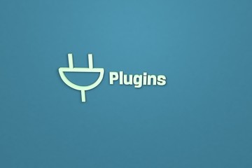 3D illustration of Plugins, light green color and light green text with blue background.