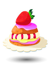 strawberry cake, vector illustration isolated on white background
